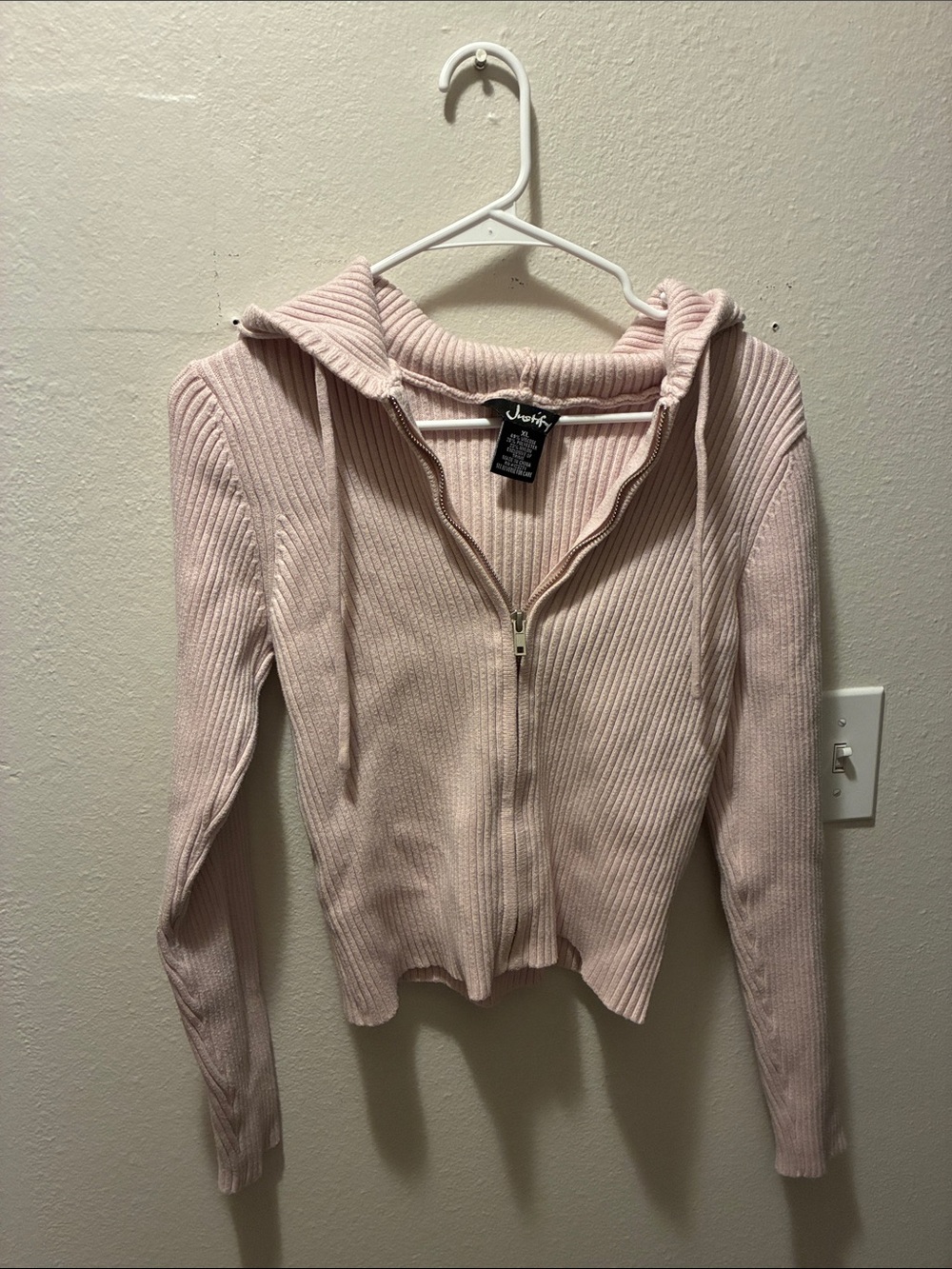 Justify Pale Pink Ribbed Zip Hoodie Cardigan